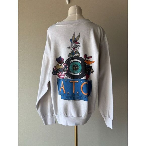 tultex 90s looney tunes all over print graphic crewneck pullover sweater - Picture 7 of 10